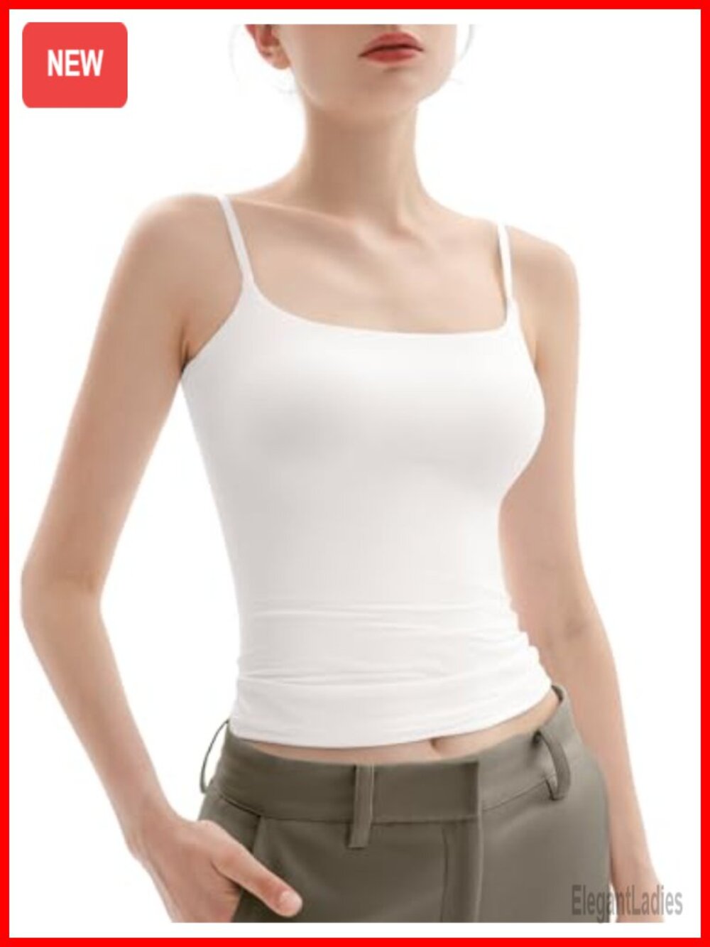 Square Neck Tank Top Adjustable Spaghetti Straps Sleeveless Double Lined